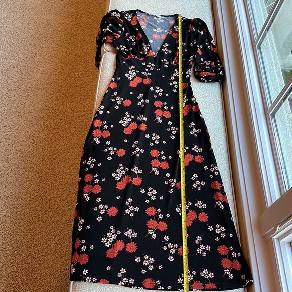 NWOT All in Favor Floral MIDI Dress, black with orange florals - Picture 12 of 16